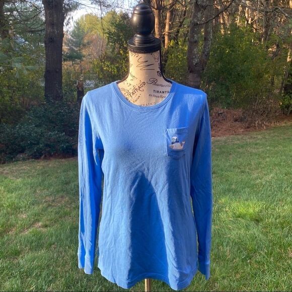 Vineyard Vines Happy Holiday 2016 Long Sleeve Blue Whale Logo Tee Shirt Top XS - Picture 2 of 8